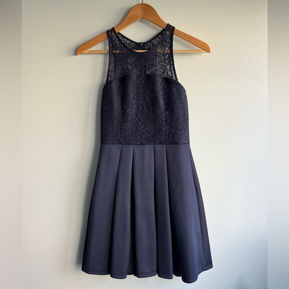 Aqua Blue Halter Pleated A-line Dress
